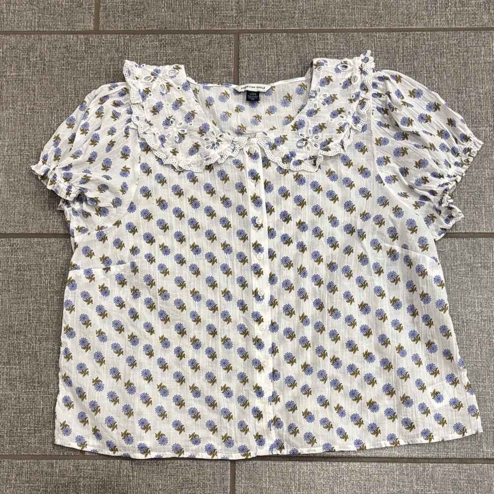 American Eagle Collared Puff Sleeve Blouse